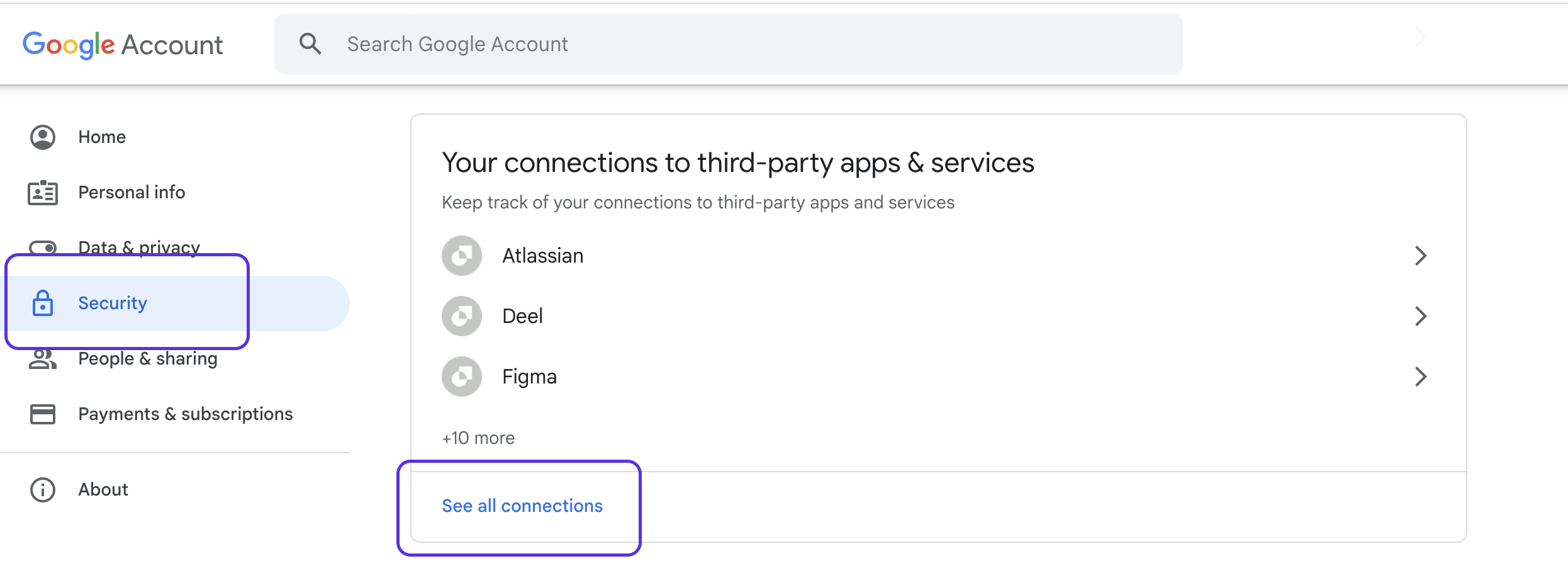 Google Account third-party apps and services
